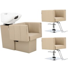 Dante Set spălătorie coafor și 2 x scaun de coafor hidraulic rotativ pentru salon de coafură chiuvetă mobilă vas ceramic robinet baterie duș