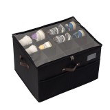 Cutie de Depozitare pentru Pantofi, 53x42x33 cm, cu Capac Transparent si Fermoar, din Panza Oxford, Pliabila, Negru