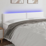 VidaXL Tăblie de pat cu LED, alb, 160x5x78/88 cm, piele ecologică