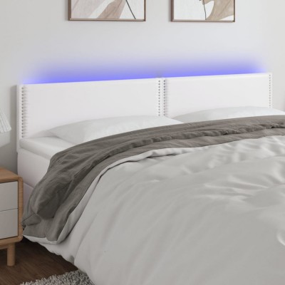 vidaXL Tăblie de pat cu LED, alb, 180x5x78/88 cm, piele ecologică 3121575 foto