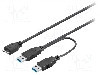 Cablu USB A mufa x2, USB B micro mufa, USB 3.0, lungime 0.3m, negru, Goobay - 95746