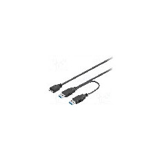 Cablu USB A mufa x2, USB B micro mufa, USB 3.0, lungime 0.3m, negru, Goobay - 95746