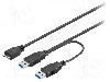 Cablu USB A mufa x2, USB B micro mufa, USB 3.0, lungime 0.3m, negru, Goobay - 95746 foto