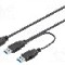 Cablu USB A mufa x2, USB B micro mufa, USB 3.0, lungime 0.3m, negru, Goobay - 95746