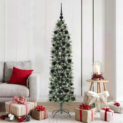 vidaXL Copac Artificial Slăb de Crăciun cu 300 LED Verde și alb 180 cm 3395294 foto