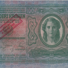 AUSTRIA UNGARIA 100 KRONEN 1912 SUPRATIPAR Ausgegeben nach dem 4.Oktober 1920 VF
