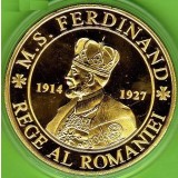 Medalie de Colec?ie &bdquo;Ferdinand I ?i Regina Maria&rdquo; &ndash; 40mm, Aurie &icirc;n Capsul? de Acryl