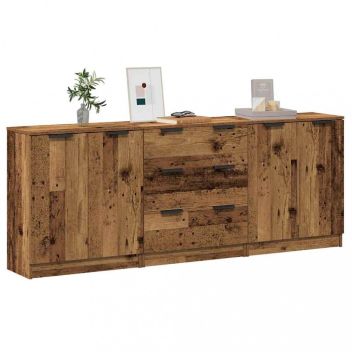 vidaXL Dulap, 3 buc., lemn &icirc;nvechit, 60x30x70 cm, lemn prelucrat