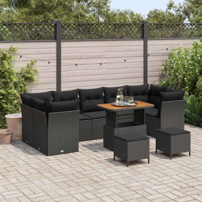 vidaXL Set de canapele pentru grădină 10 pcs Negru 90 x 55 x 71 cm 3363419