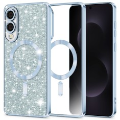 Husa premium Samsung Galaxy S25 Edge Techsuit Luxury Glitter MagSafe, bleu foto