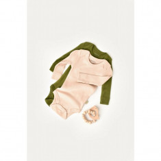 Set 2 body-uri cu maneca lunga bebe unisex din bumbac organic si modal - Verde/Blush, BabyCosy (Marime: 18-24 Luni)