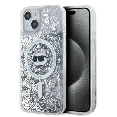 Husa pentru iPhone 15 Plus / iPhone 14 Plus - Karl Lagerfeld Liquid Glitter MagSafe (KLHMP15MLGCHSGH) - Transparent Choupette Head foto