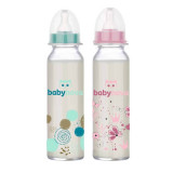 Biberon din sticla decorat, 0-24 luni, 240 ml, BabyNova, Baby Nova