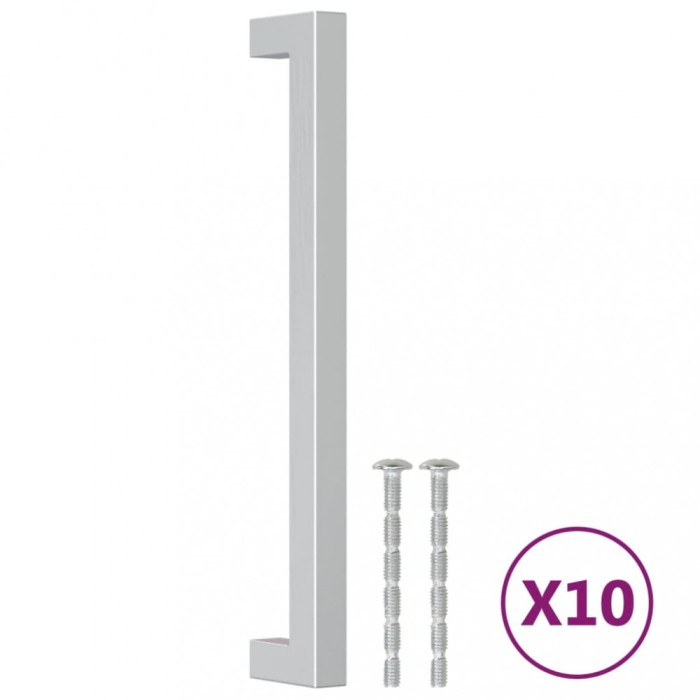Manere de dulap, 10 buc., argintiu, 192 mm, otel inoxidabil
