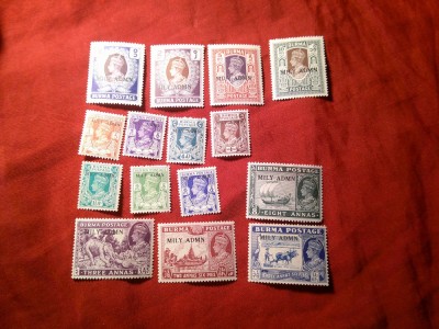 Serie mica Burma 1945 supratipar Military admn 15 val. (din 16 val) foto