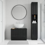 Cumpara ieftin Set de dulapuri pentru baie, 2 piese HOORN Negru Lemn prelucrat
