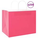 vidaXL Pungi de h&acirc;rtie 250 buc cu m&acirc;nere roz 32x22x24 cm