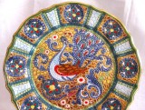 FARFURIE DECORATIVA CERAMICA ITALIA STIL BIZANTIN CU MOZAIC PICTAT MANUAL CU AUR DECOR PAUN 27 CM