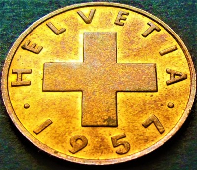 Moneda istorica 2 RAPPEN - ELVETIA, anul 1957 * cod 4547 A = UNC foto