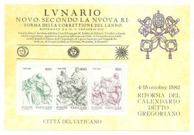 Vatican 1982 - Calendarul Gregorian, bloc neuzat foto