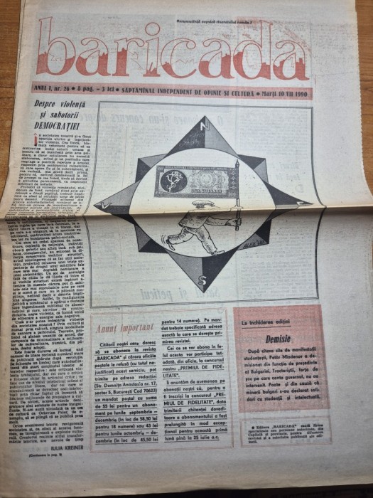 ziarul baricada 10 iulie 1990