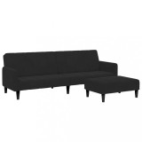 Canapea extensibila cu taburet, 2 locuri, negru, catifea