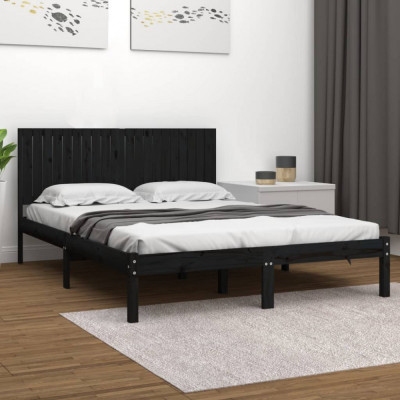 vidaXL Cadru de pat, negru, 200x200 cm, lemn masiv de pin foto
