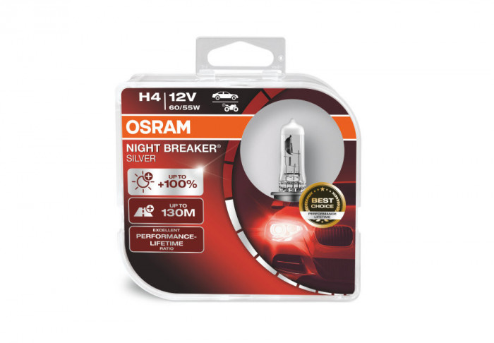 Set Becuri H4 Osram Night Breaker Silver 100, 2 buc