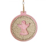Ornament Brad Crăciun, Model &Icirc;ngeraș, Lemn, Roz, Glitter Bej, 10cm, Oem
