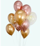 Baloane 15 Buc. 12" - 30 Cm Chrome Aurii/rose Aurii/puncte + Ribbon 15 M