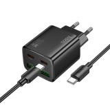Incarcator Retea HOCO N56 30W 2x USB-C + 2x USB-A cu Cablu USB-C Black