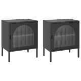 Cumpara ieftin Noptiere, 2 buc., negru, 50x35x60 cm, sticla si otel