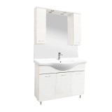 Set Mobilier Baie Vanessa 105 Alb, Cu Oglinda si Chiuveta Ceramica, Design in Picioare