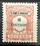 Sf&acirc;ntul Toma și Principe 1921 Seria Taxă de Poștă "Porteado A Receber" 2 Centavos Carmin cu Supratipar Neștampilat MNH- RIM2