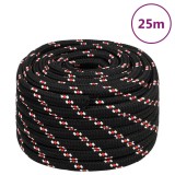 VidaXL Fr&acirc;nghie de barcă, negru, 20 mm, 25 m, polipropilenă