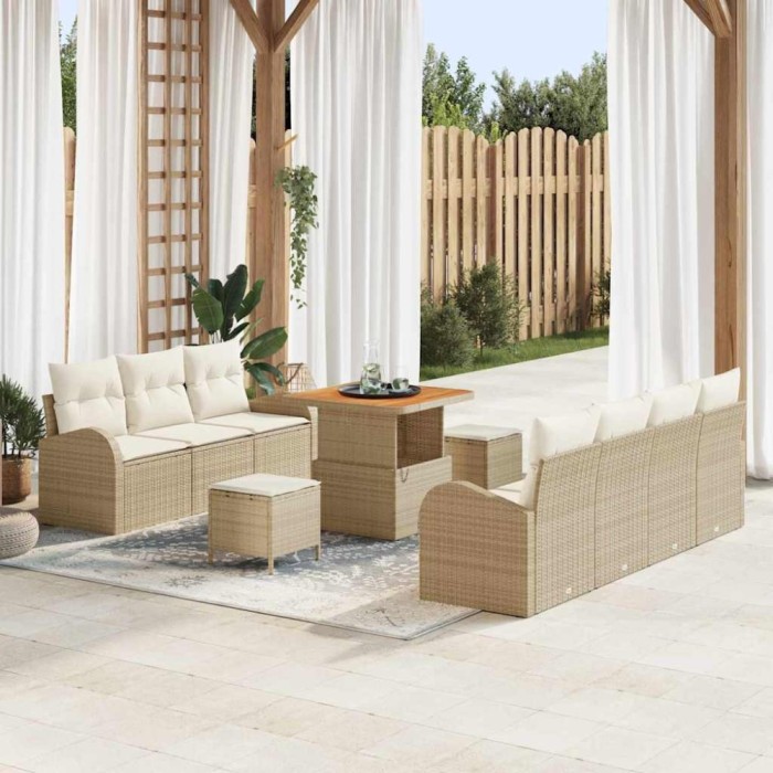 Set canapele grădină 10 piese cu perne rattan bej