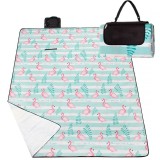 Patura pentru picnic sau plaja, cu folie izolatoare si maner, 200x200cm, flamingo, verde roz Household NewTrend