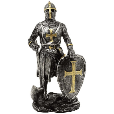 Statueta Cavaler Medieval Templier cu Topor 18 cm foto