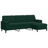 Cumpara ieftin Canapea cu 3 locuri si taburet, verde inchis, 210 cm, catifea
