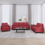 VidaXL Set de canapele cu perne, 3 piese, roșu vin, piele ecologică