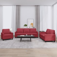 vidaXL Set de canapele cu perne, 3 piese, ro?u vin, piele ecologica foto