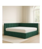 Pat Tapitat De Colt Figo Verde Catifea Premium + Saltea Lux Ortopedica 140x200cm