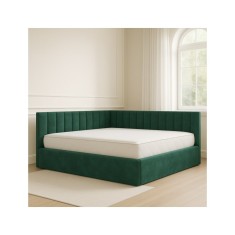Pat Tapitat De Colt Figo Verde Catifea Premium + Saltea Lux Ortopedica 140x200cm