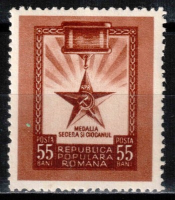 Romania 1952, LP 324, Medalia &amp;quot;Secera si ciocanul&amp;quot;, MNH! foto