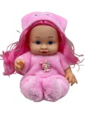Papusa roz cu par lung si hainuta de iepuras