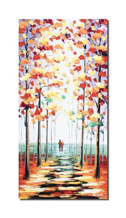 Tablou cu indragostiti pictat manual hol, living, dormitor, Impreuna pe aleea vietii, 80x40cm ulei in cutit efect 3D, Fabulos