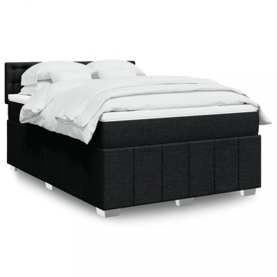 Gossi pat box spring cu saltea, negru, 140x200 cm, textil foto