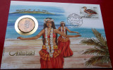 FDC cu moneda 1 DOLLAR $ 1992 Numisbrief Aitutaki Cook iSLAND **, Australia si Oceania