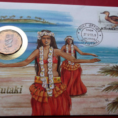 FDC cu moneda 1 DOLLAR $ 1992 Numisbrief Aitutaki Cook iSLAND **