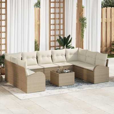 vidaXL Set de canapele pentru grădină 10 pcs Bej Rattan poli 3346211 foto